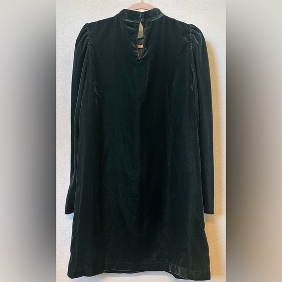 GAP Forest Green Velvet Mock Neck Puff Sleeve Mini Dress | Size M Tall | Holiday - Picture 3 of 6